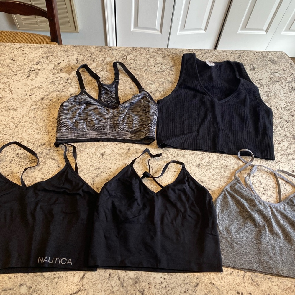 Bundle of 5 black and gray sports bras M/L
